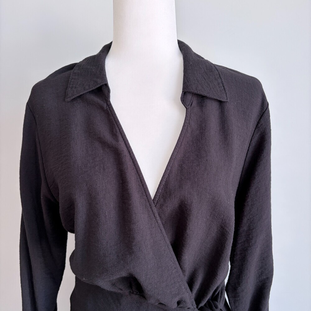 H&M Wrap Dress Mini Deep V Black Cocktail Party Date Night Size Small - Picture 5 of 13